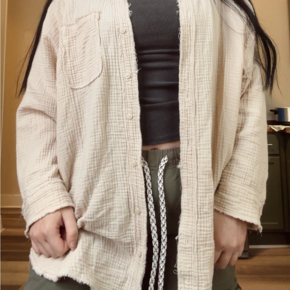 Aerie Cream Long Sleeve Shirt